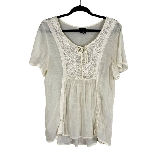 Retro Floral Lace Top L Cream Boho HIppie Indie Folk Neutral Feminine Coquette - Picture 1 of 9